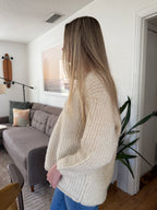 Ellie Cream Fuzzy Relaxed Rib Knit Sweater Top