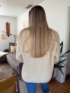 Ellie Cream Fuzzy Relaxed Rib Knit Sweater Top