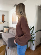 Things Between Darcy Brown Pointelle Henley Long Sleeve Top