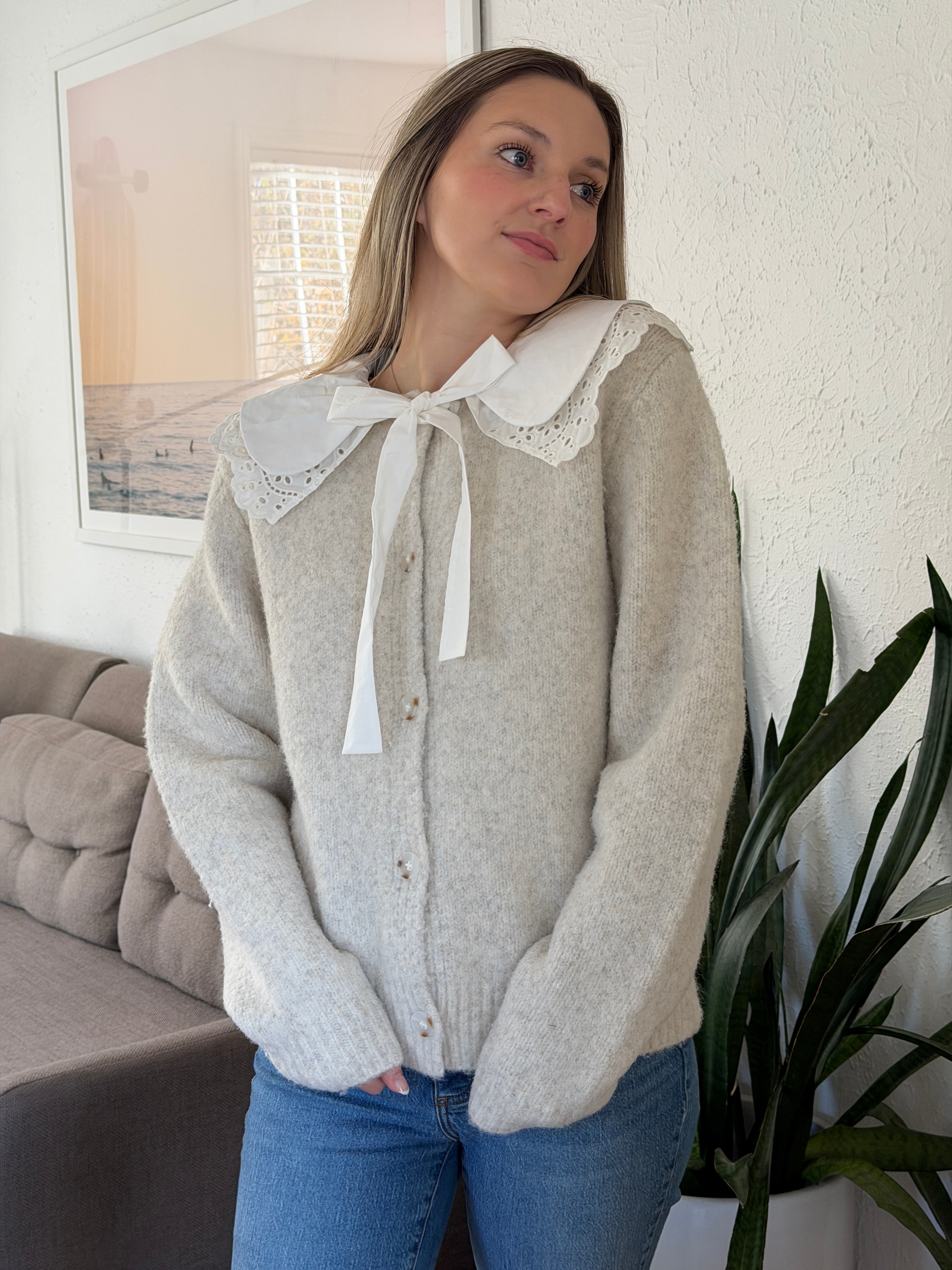 Sofie the Label Dahlia Grey Knit Peter Pan Collar Buttoned