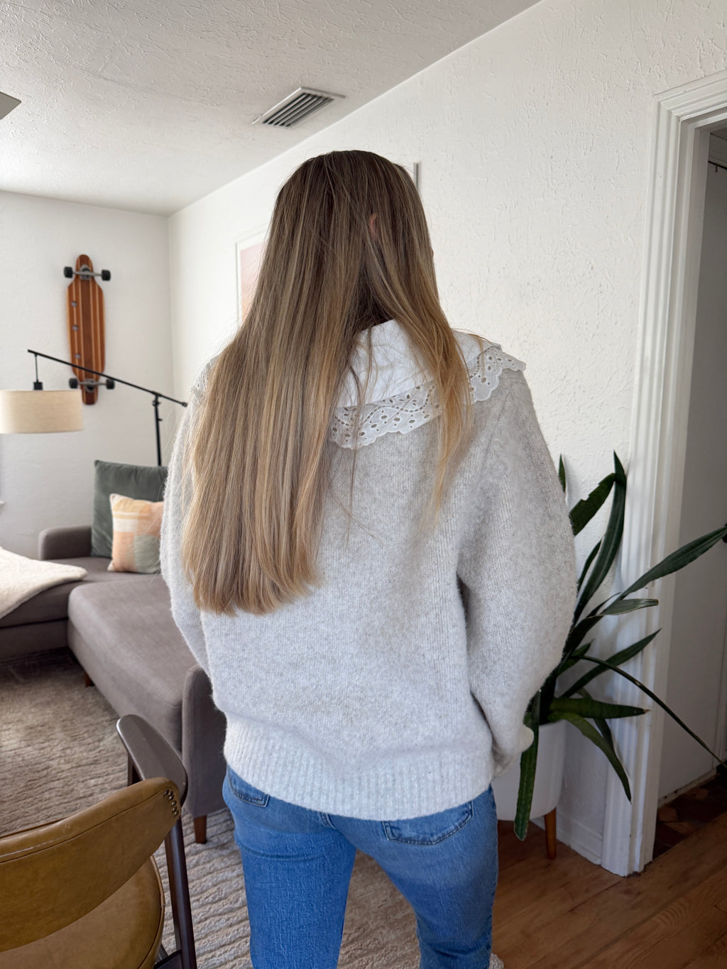 Sofie the Label Dahlia Grey Knit Peter Pan Collar Buttoned Cardigan