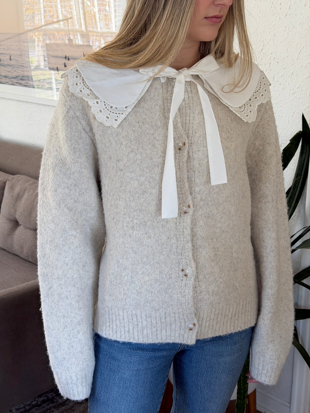 Sofie the Label Dahlia Grey Knit Peter Pan Collar Buttoned Cardigan