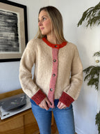 FRNCH Megane Cream Color Block Buttoned Cardigan