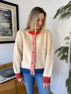 FRNCH Megane Cream Color Block Buttoned Cardigan