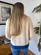 FRNCH Megane Cream Color Block Buttoned Cardigan