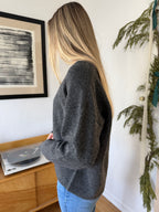 Dallas Stretch Knit V-Neck Relaxed Pullover Sweater (Charcoal)