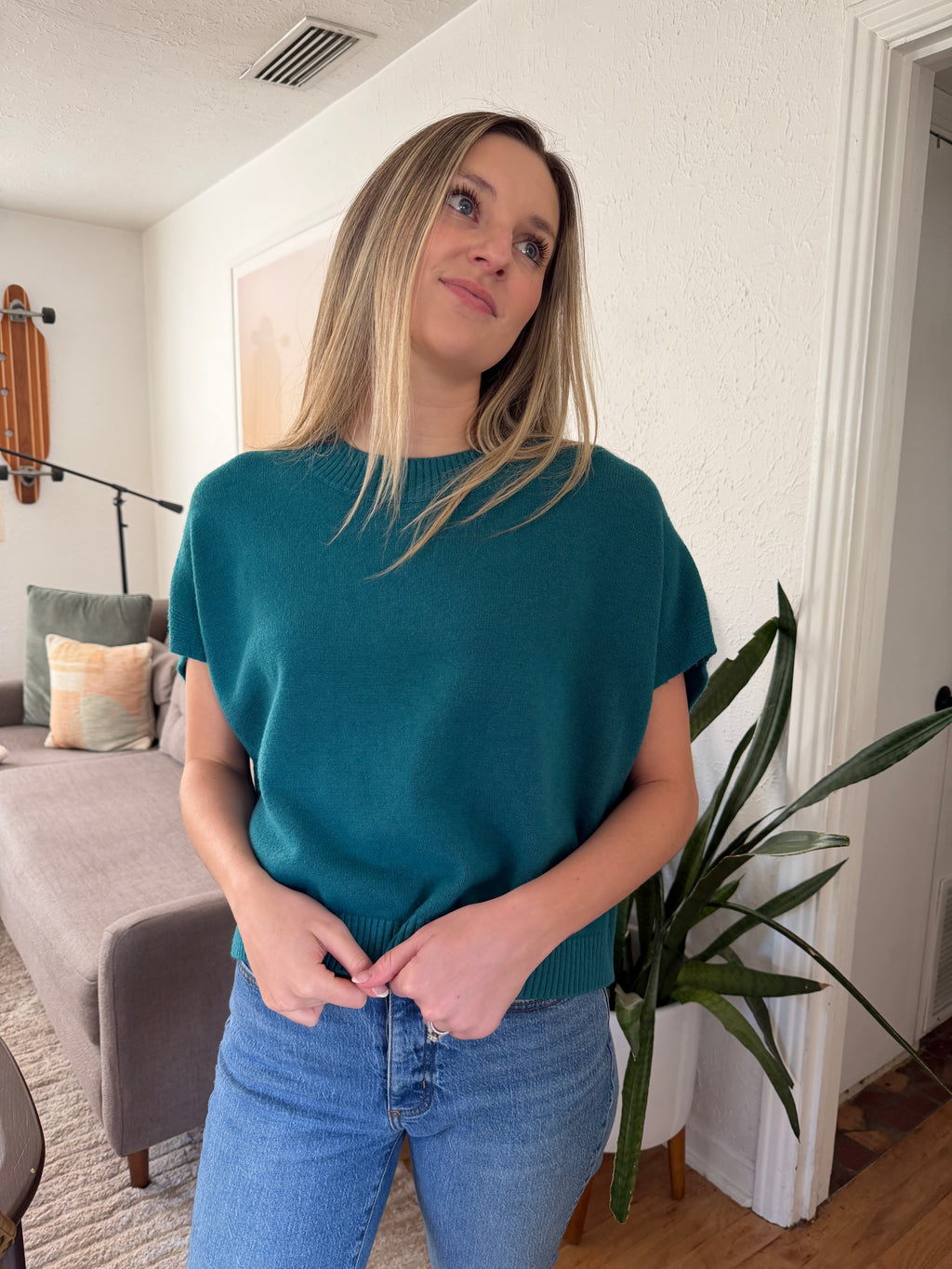 PINCH Heidi Boxy Knit Sleeveless Top (Teal)