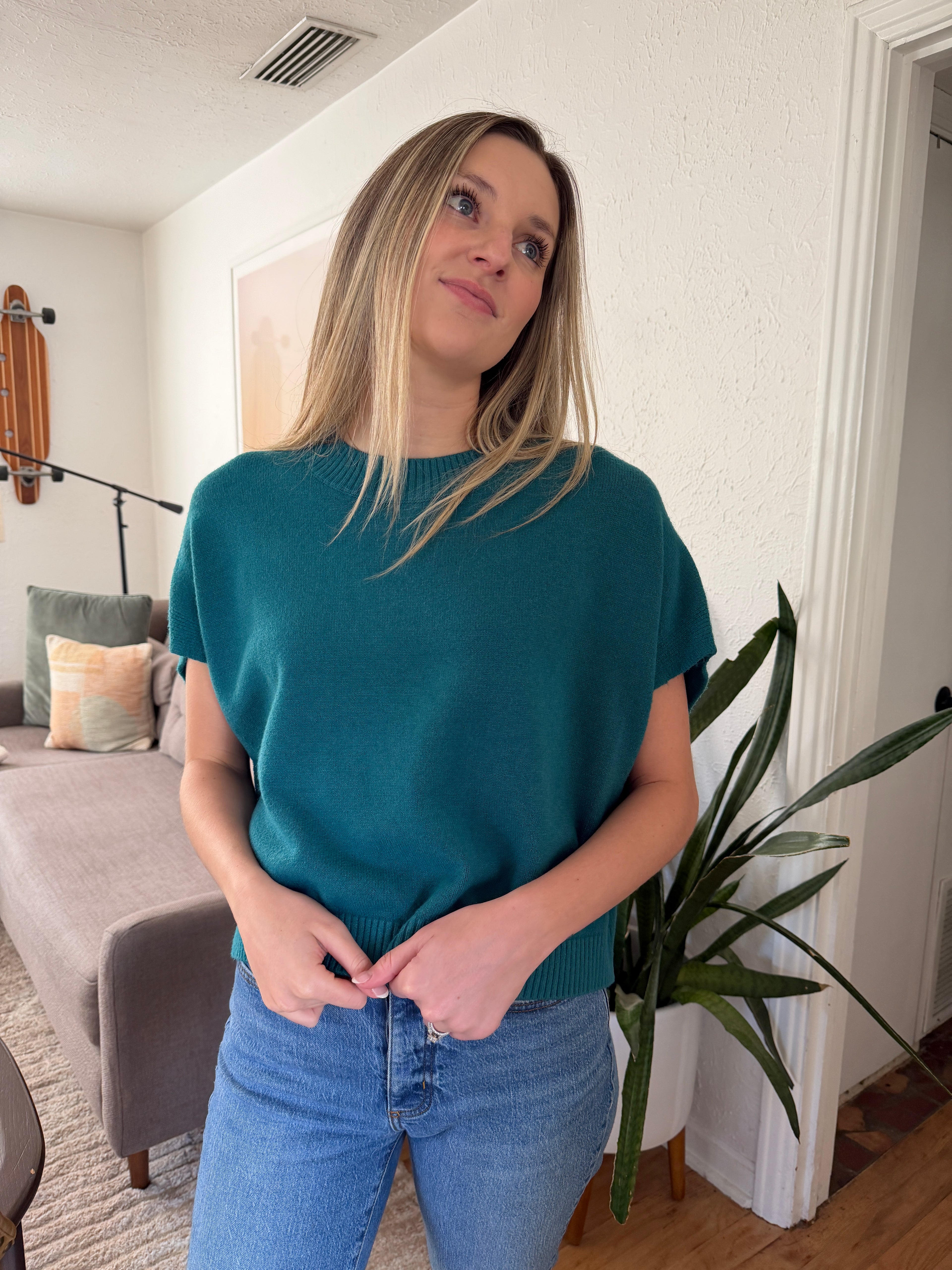 PINCH Heidi Boxy Knit Sleeveless Top (Teal)