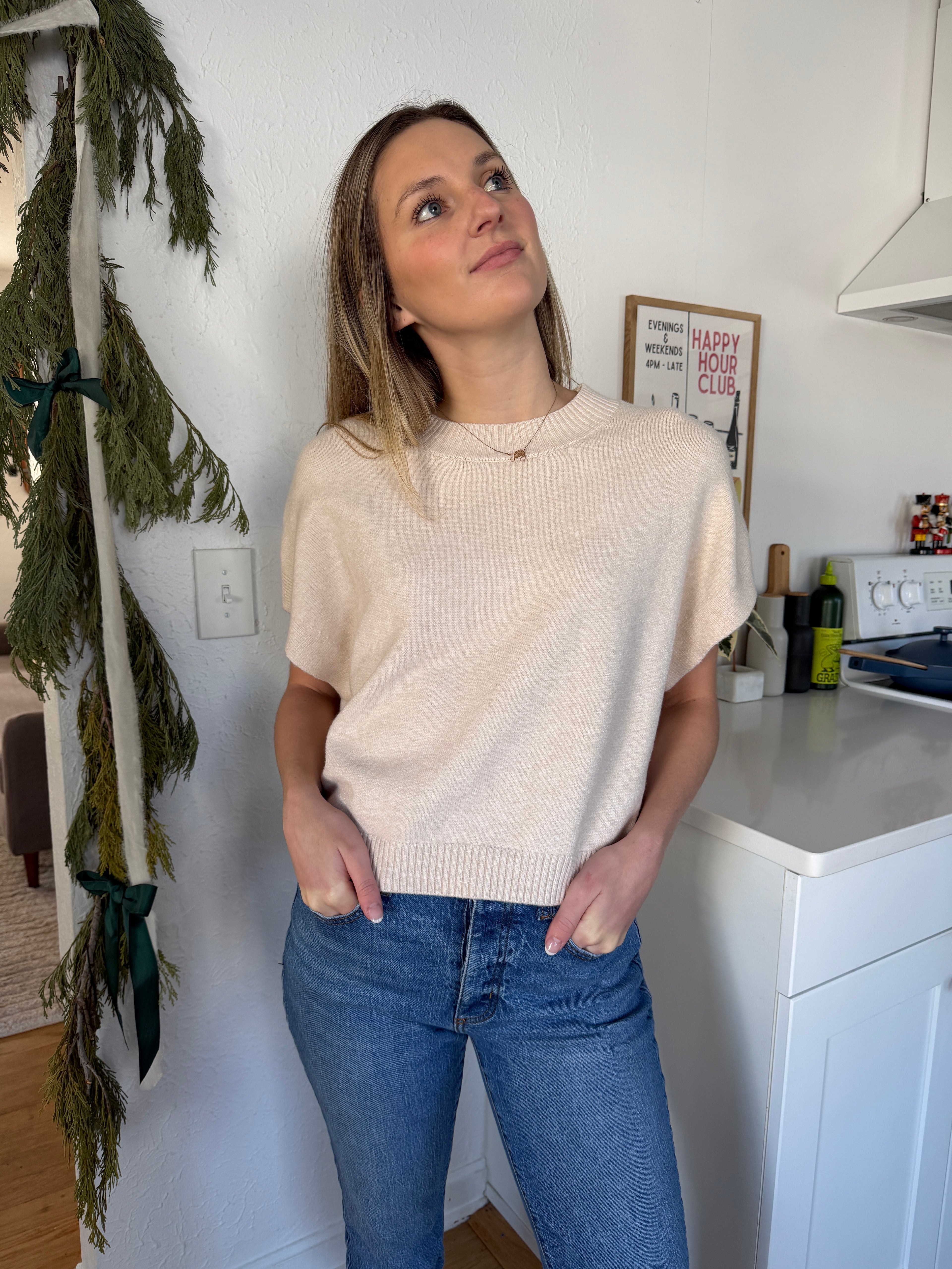 PINCH Heidi Boxy Knit Sleeveless Top (Cream)