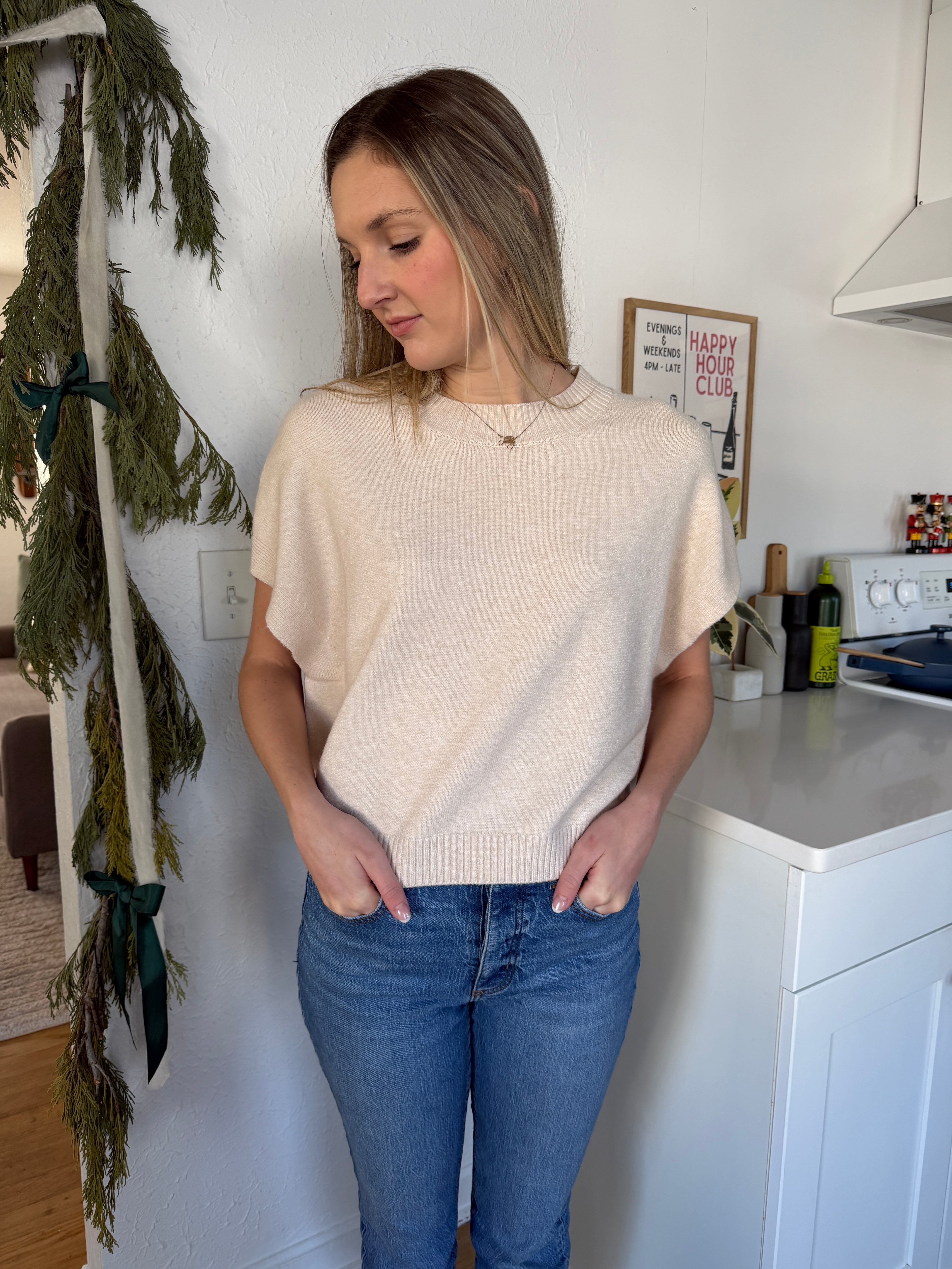 PINCH Heidi Boxy Knit Sleeveless Top (Cream)