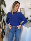 PINCH Alyssa Blue Rib Fitted Long Sleeve Top