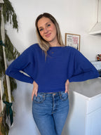 PINCH Alyssa Blue Rib Fitted Long Sleeve Top