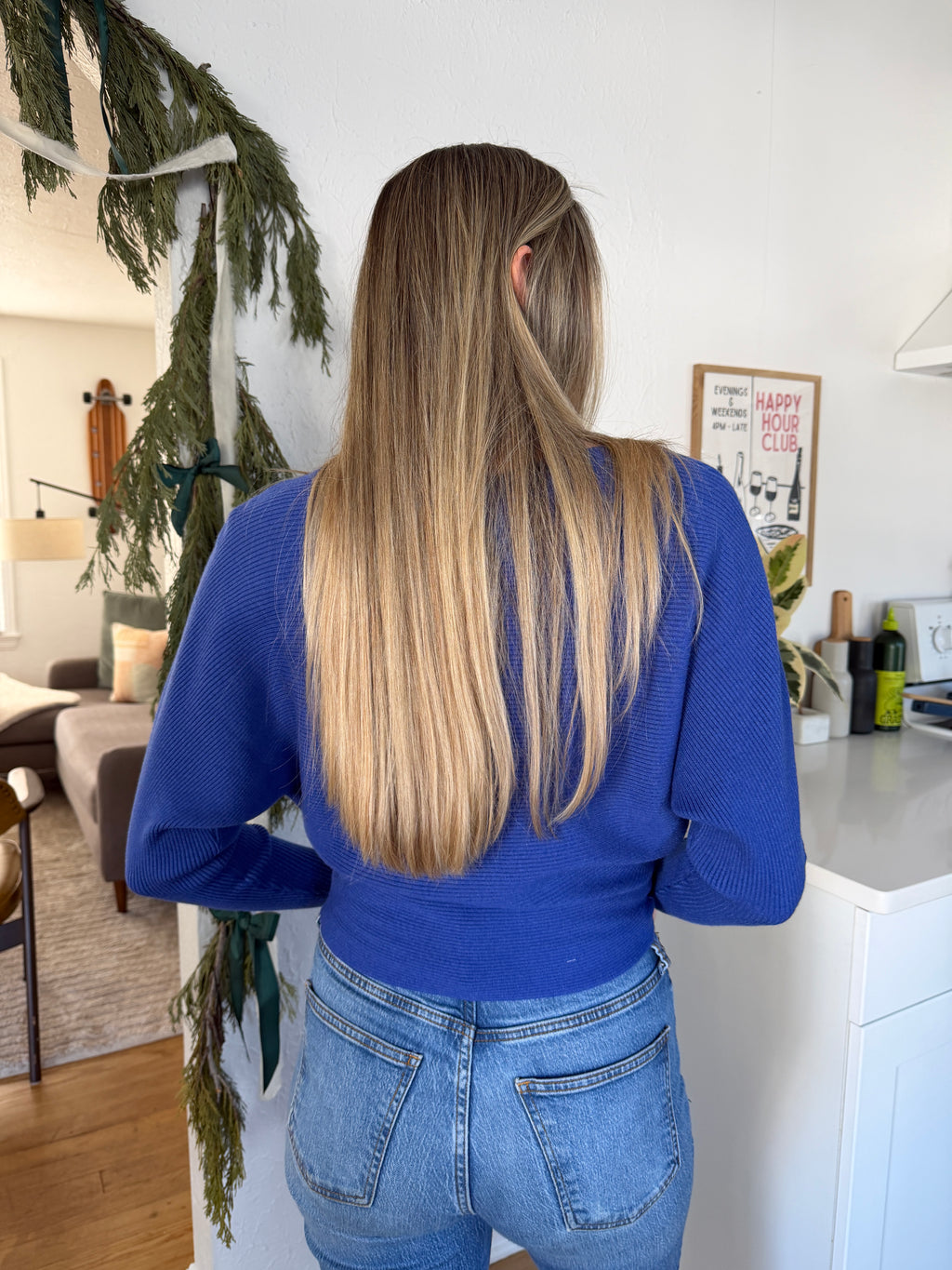 PINCH Alyssa Blue Rib Fitted Long Sleeve Top