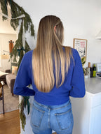 PINCH Alyssa Blue Rib Fitted Long Sleeve Top