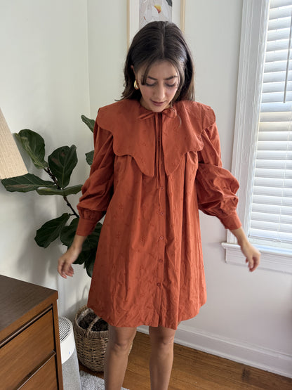 Aureum Laura Embroidered Scallop Collar Mini Dress