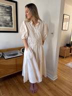 PINCH Essie White Buttoned Drop Waist Belted Midi Dress