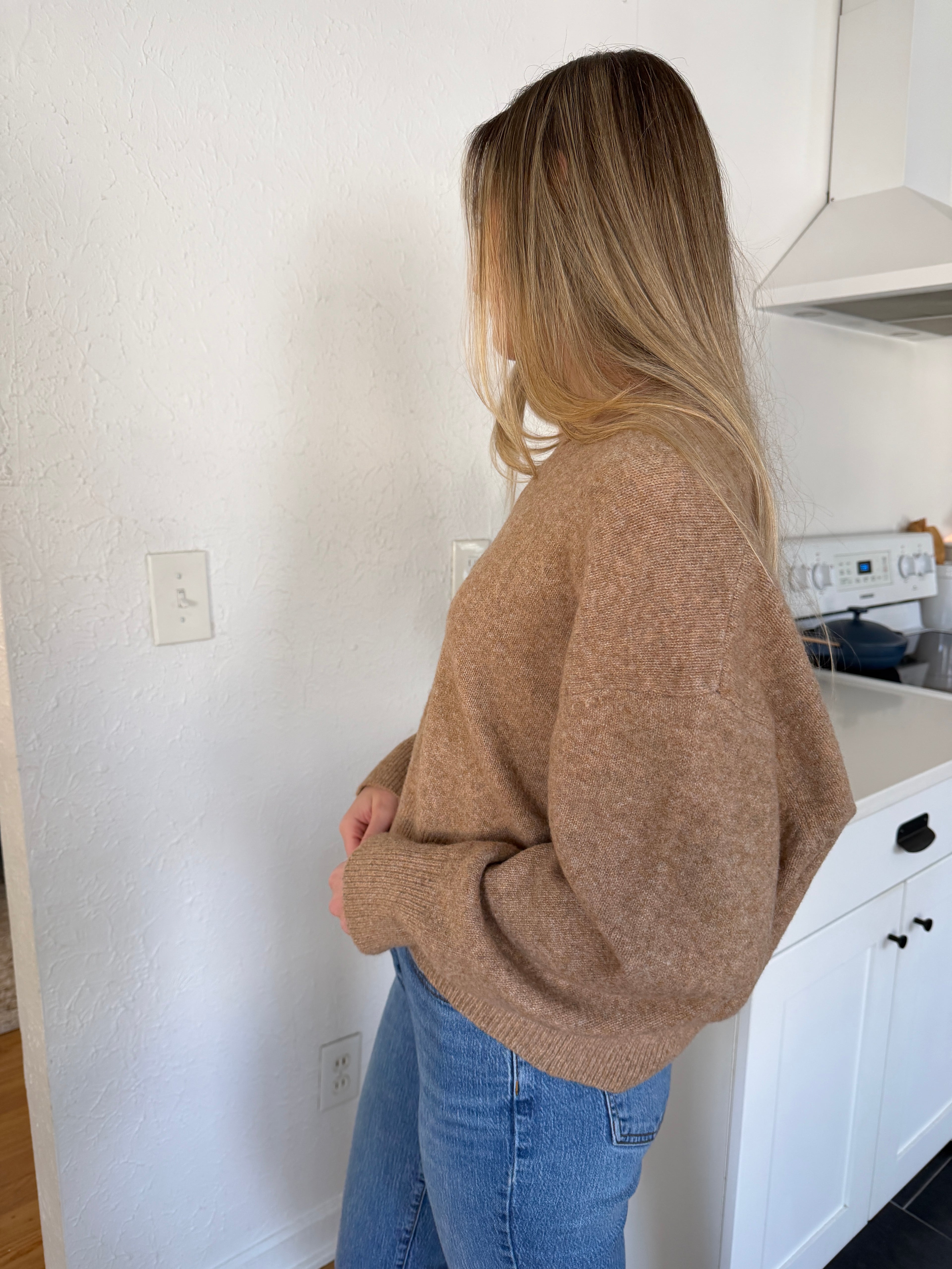 Things Between Emery Knit V-Neck Relaxed Sweater (Beige)