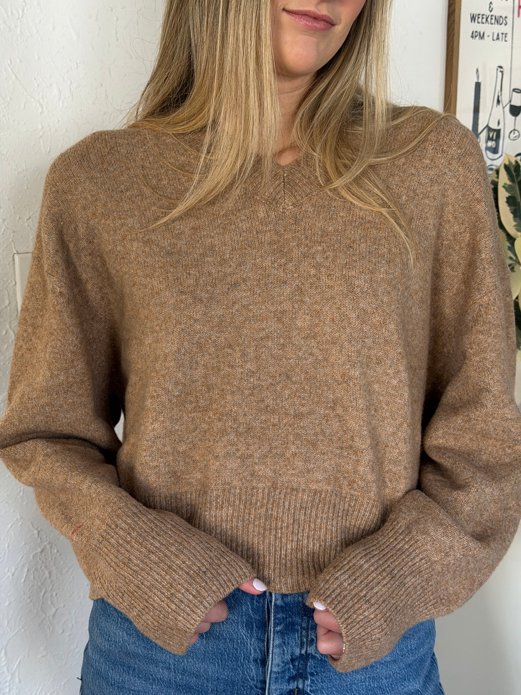 Things Between Emery Knit V-Neck Relaxed Sweater (Beige)