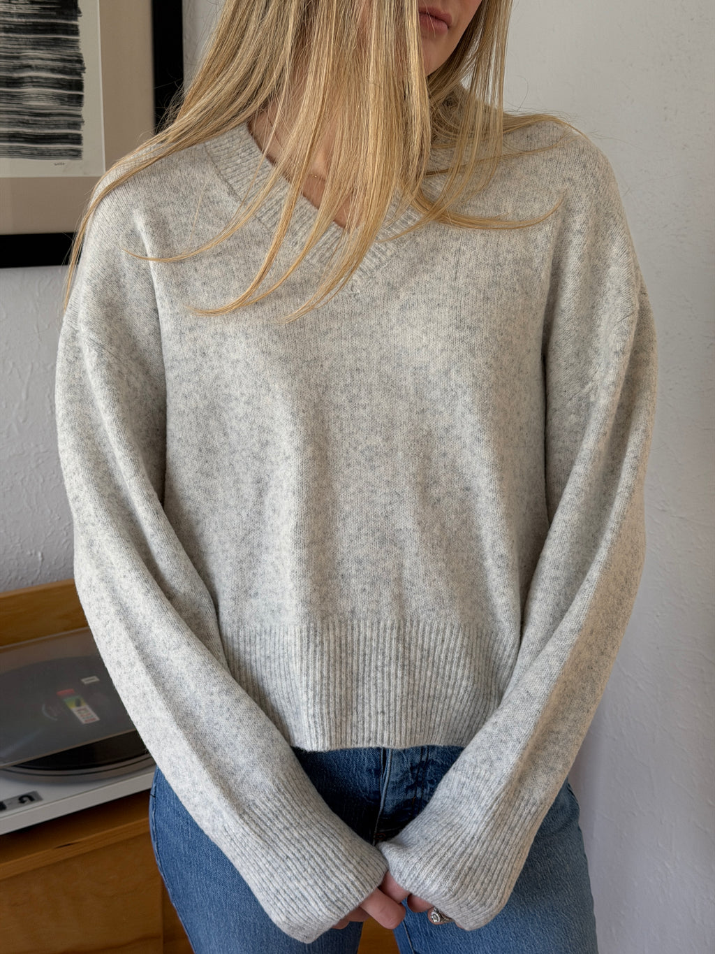 Things Between Emery Knit V-Neck Relaxed Sweater (Grey)