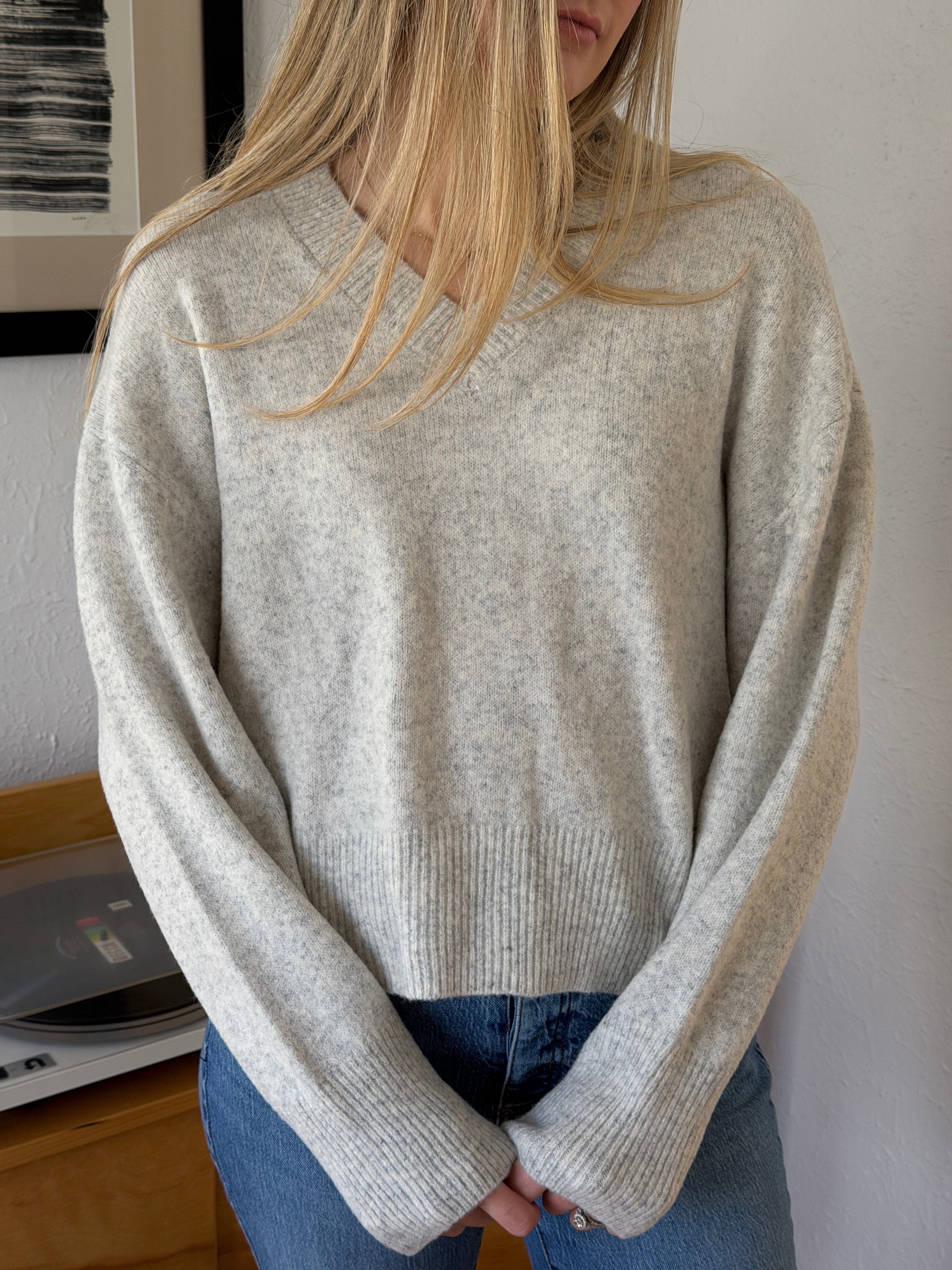 Things Between Emery Knit V-Neck Relaxed Sweater (Grey)