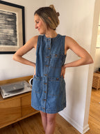 Miou Muse Grace Denim Buttoned Tank Mini Dress