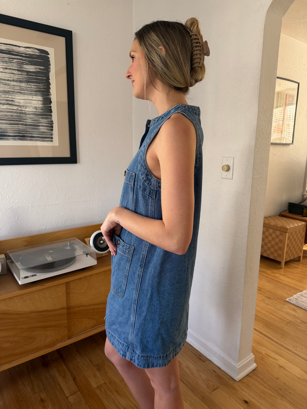 Miou Muse Grace Denim Buttoned Tank Mini Dress