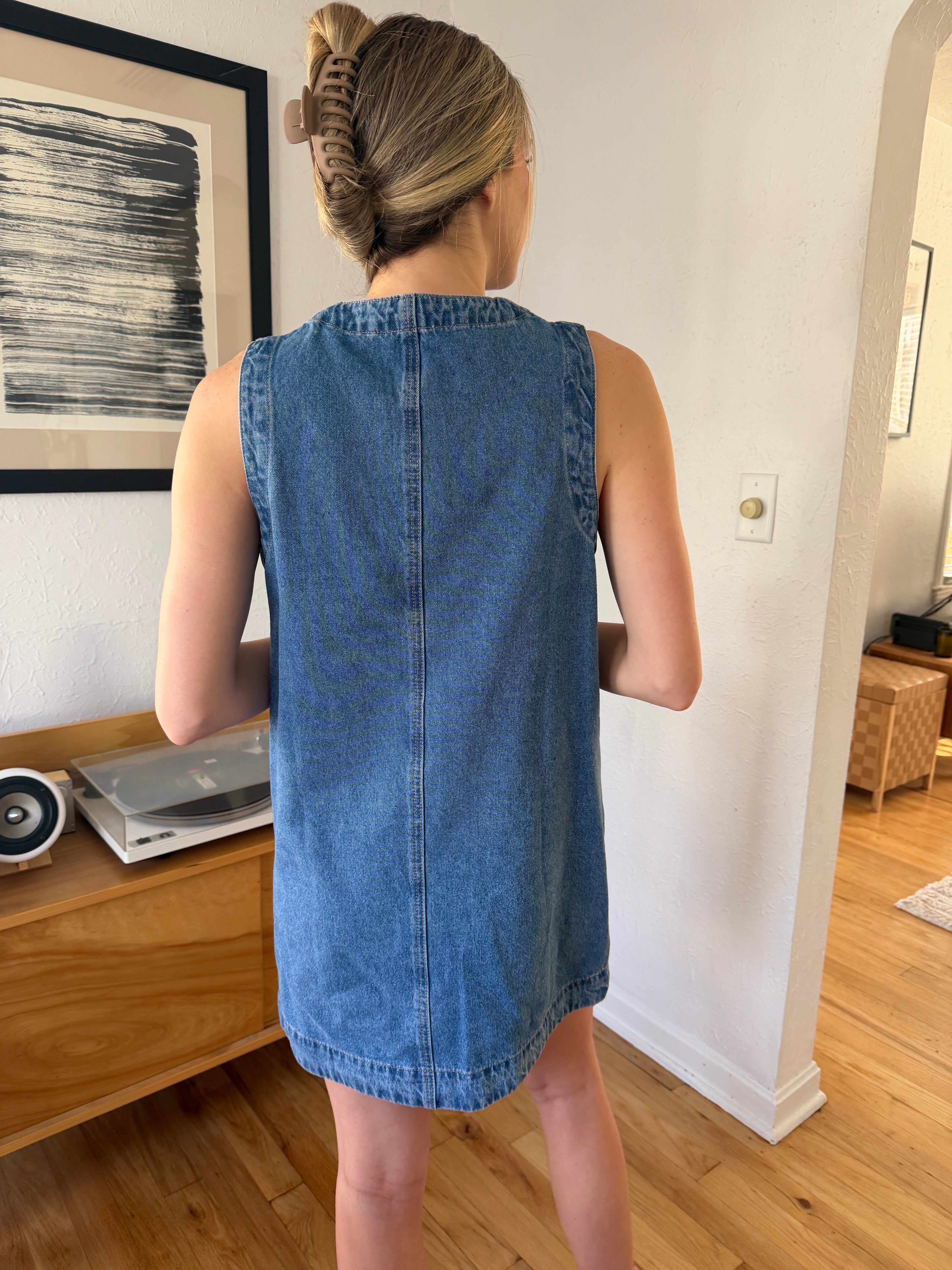 Miou Muse Grace Denim Buttoned Tank Mini Dress