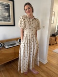 Miou Muse Farrah Linen Polka Dot Cinched Waist Midi Dress