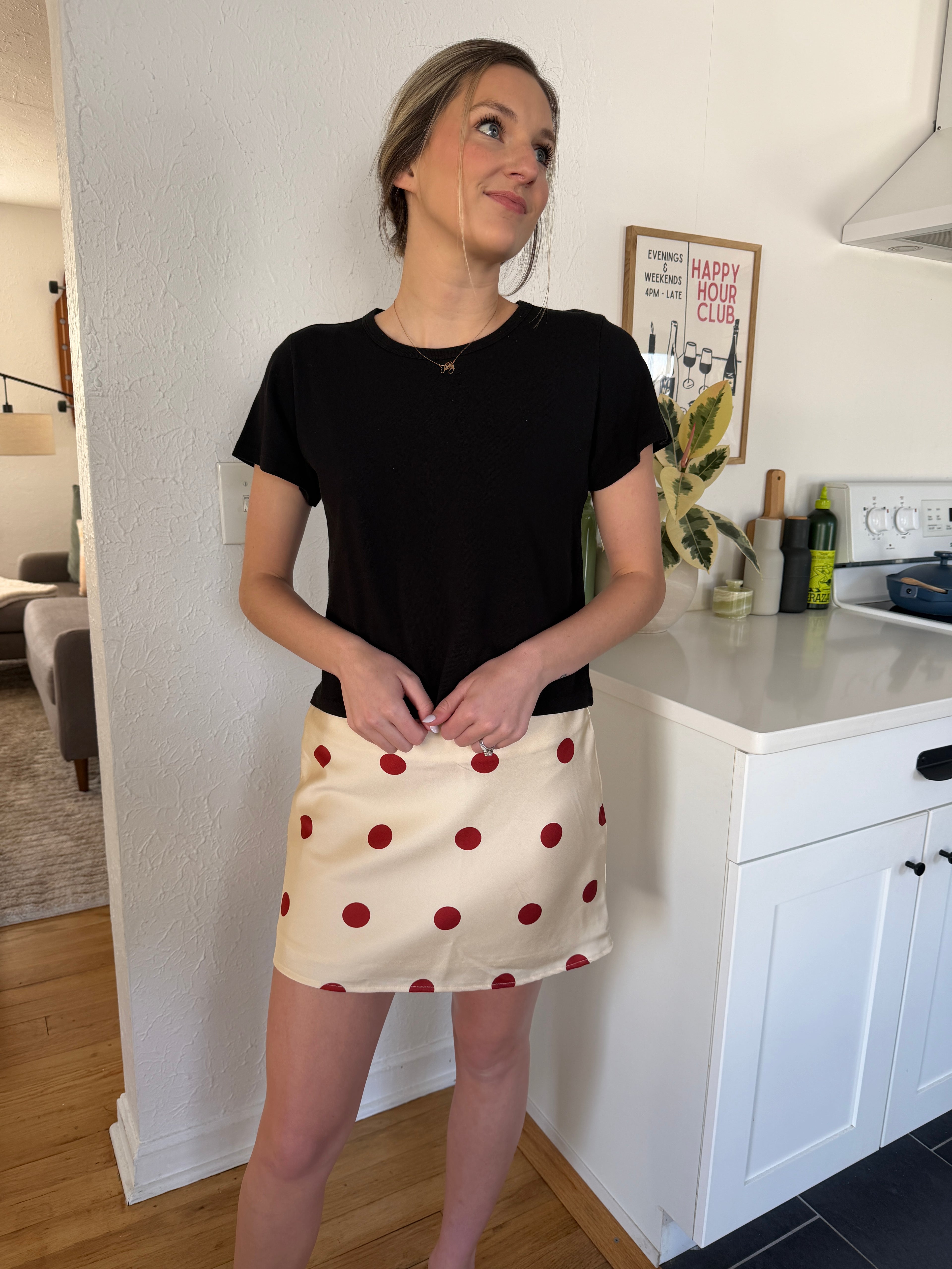 Bailey Rose Fallon Red Polka Dot Satin Mini Skirt