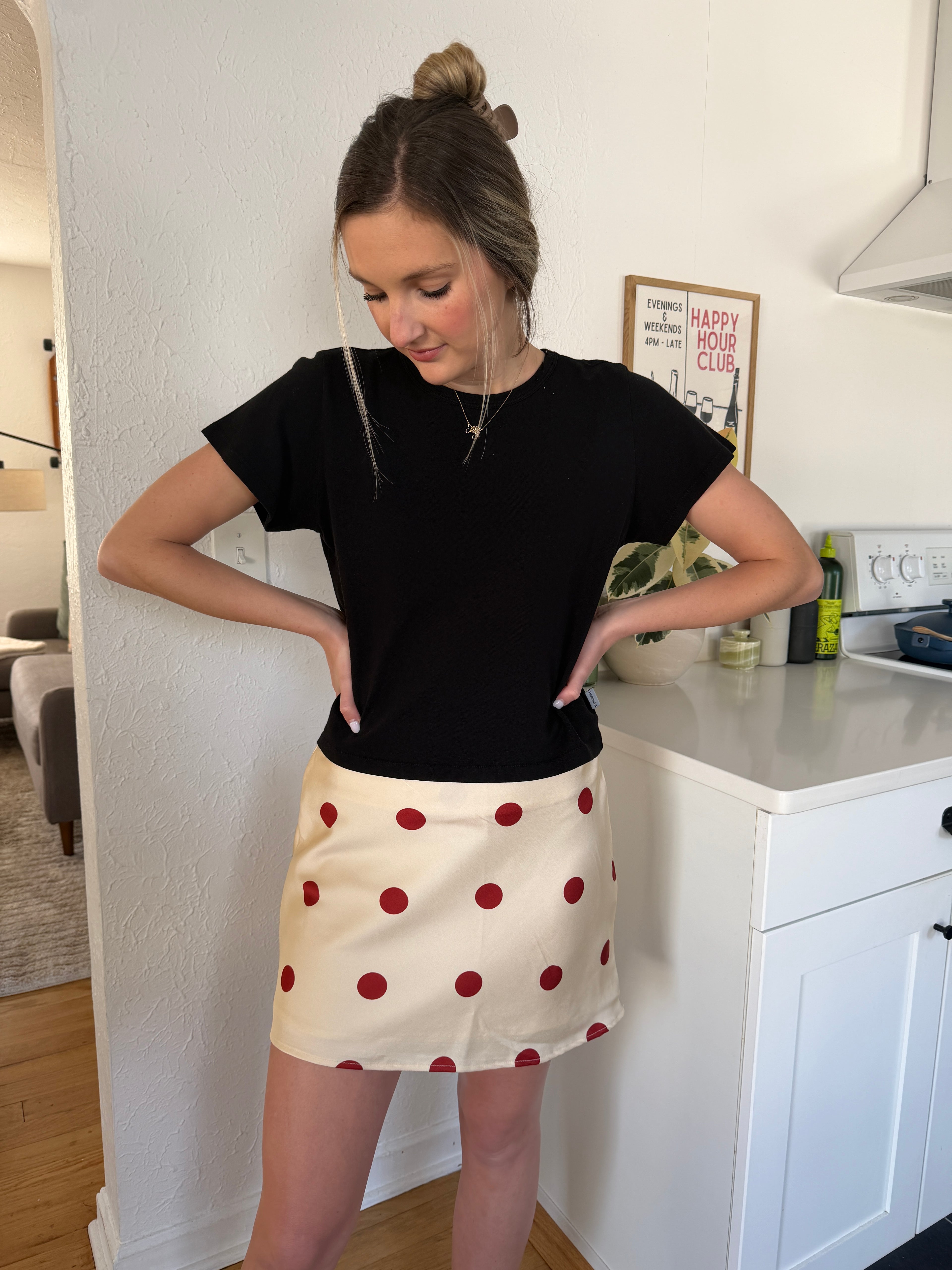 Bailey Rose Fallon Red Polka Dot Satin Mini Skirt