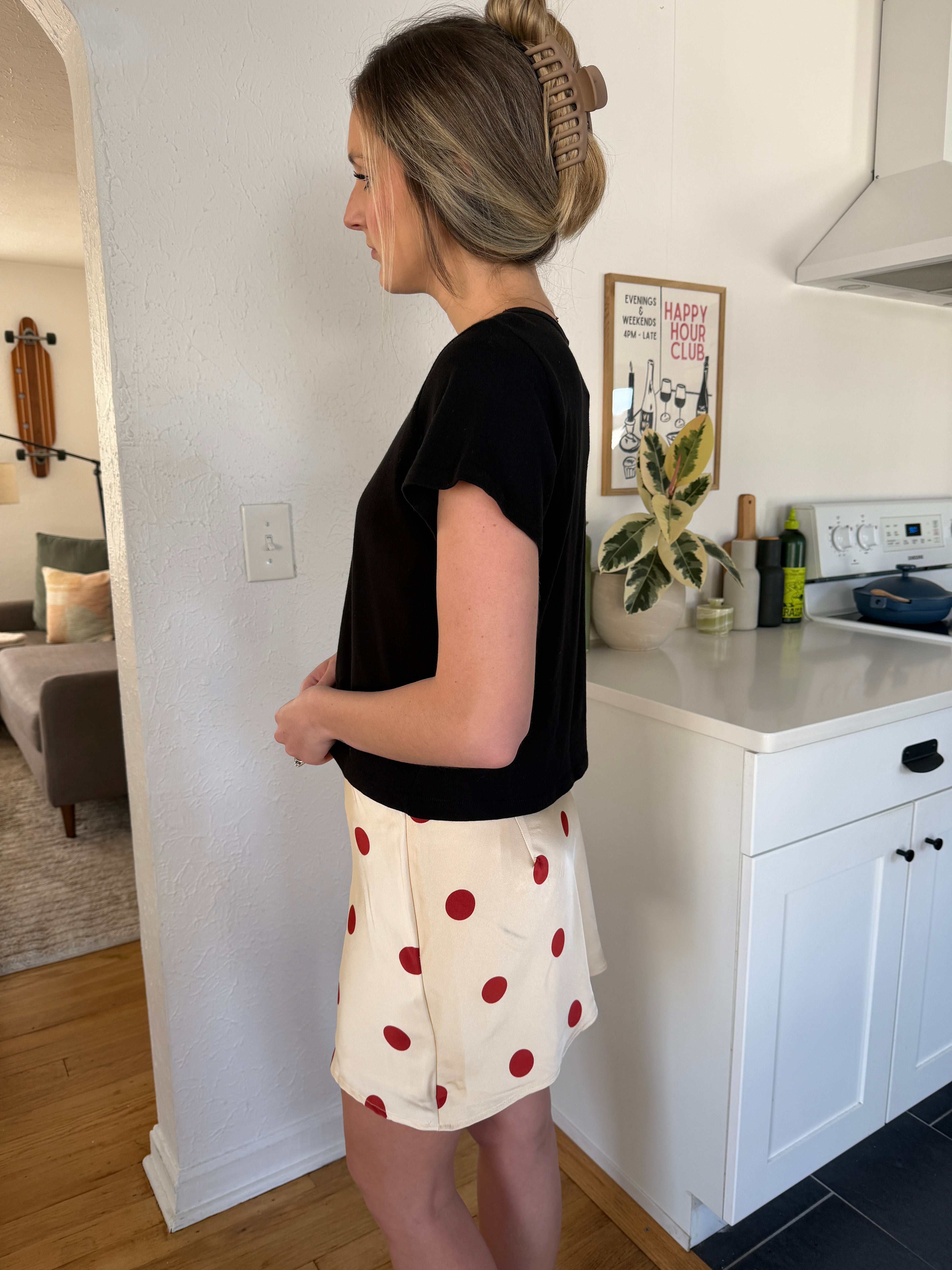 Bailey Rose Fallon Red Polka Dot Satin Mini Skirt