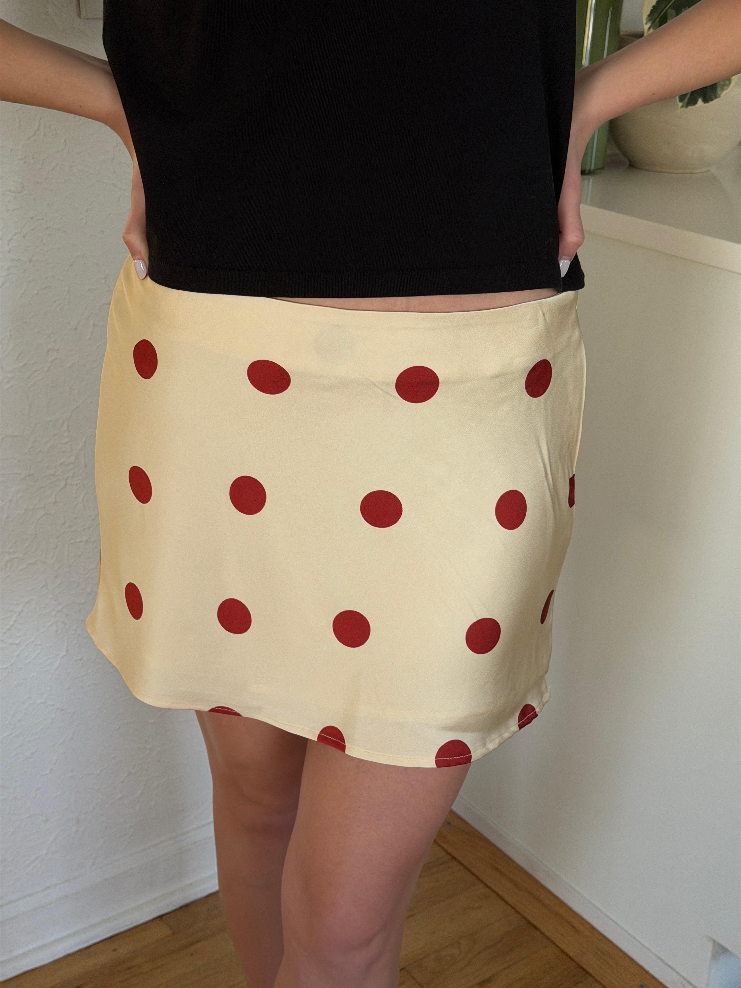 Bailey Rose Fallon Red Polka Dot Satin Mini Skirt