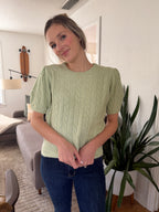 PINCH Freya Cable Knit Short Sleeve Sweater (Sage)