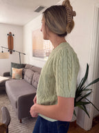 PINCH Freya Cable Knit Short Sleeve Sweater (Sage)