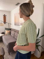 PINCH Freya Cable Knit Short Sleeve Sweater (Sage)