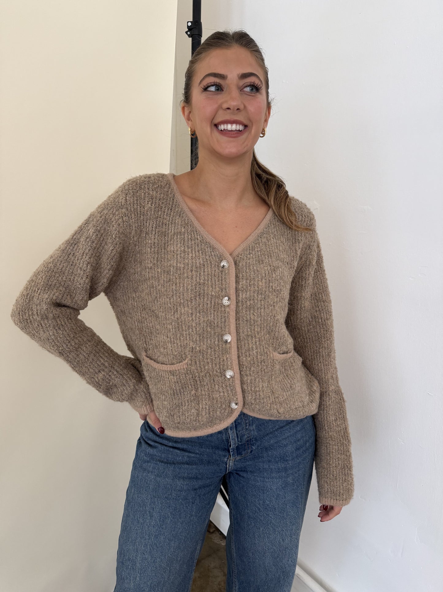 FRNCH Morgan Wool Boucle Buttoned Cardigan Top