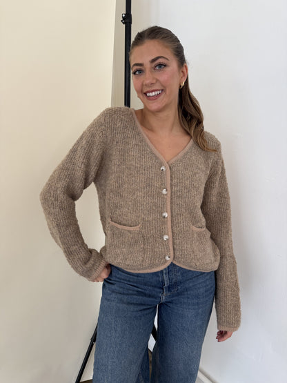FRNCH Morgan Wool Boucle Buttoned Cardigan Top