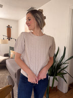 PINCH Freya Cable Knit Short Sleeve Sweater (Cream)