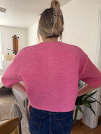 PINCH Flora Pink Knit Short Sleeve Button Cardigan Top