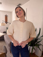 PINCH Flora Cream Knit Short Sleeve Button Cardigan Top