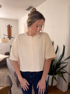 PINCH Flora Cream Knit Short Sleeve Button Cardigan Top