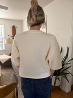 PINCH Flora Cream Knit Short Sleeve Button Cardigan Top