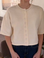 PINCH Flora Cream Knit Short Sleeve Button Cardigan Top