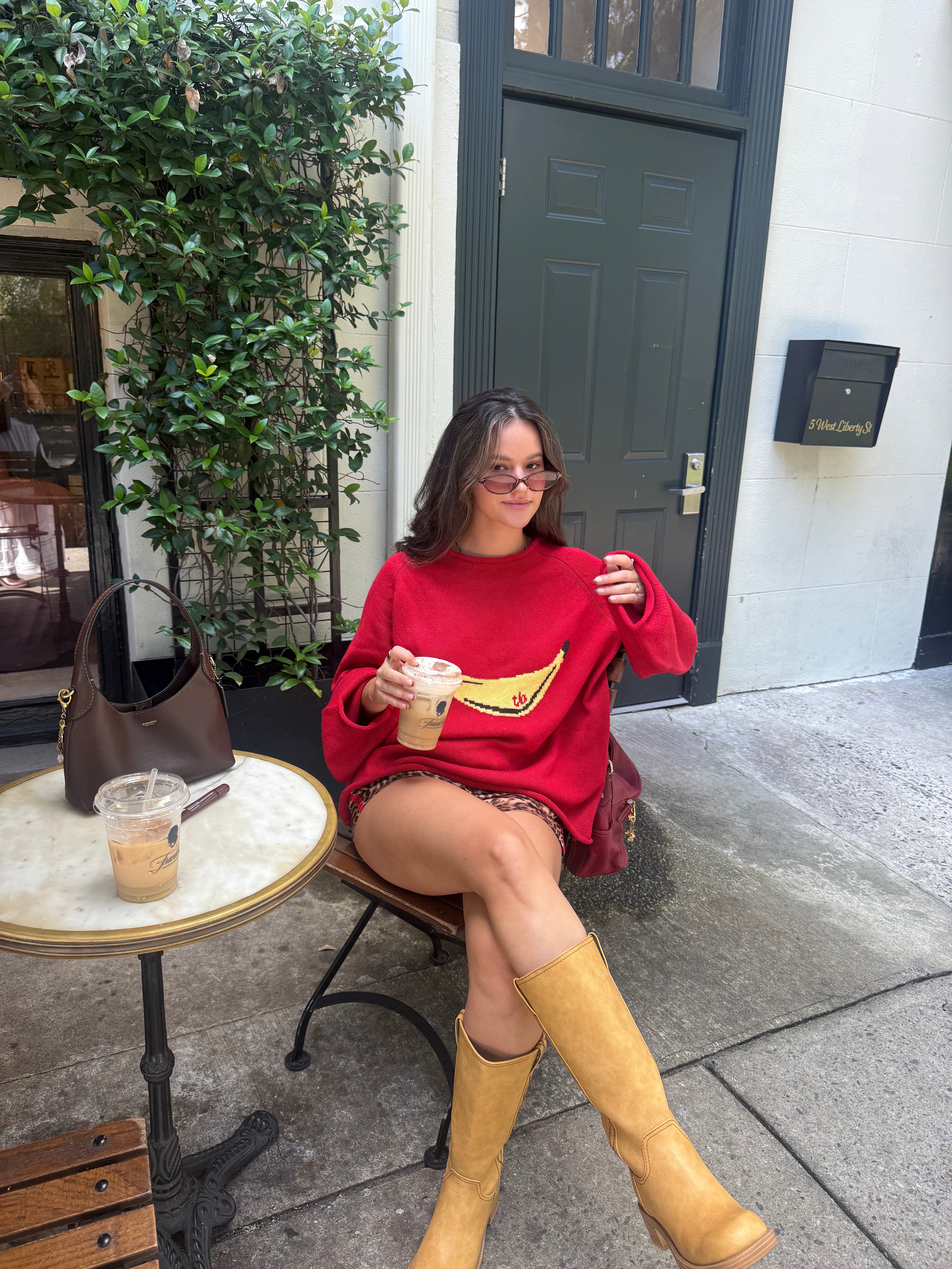 Things Between Poppy Banana Red Knit Oversized Sweater