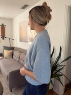 PINCH Flora Blue Knit Short Sleeve Button Cardigan Top