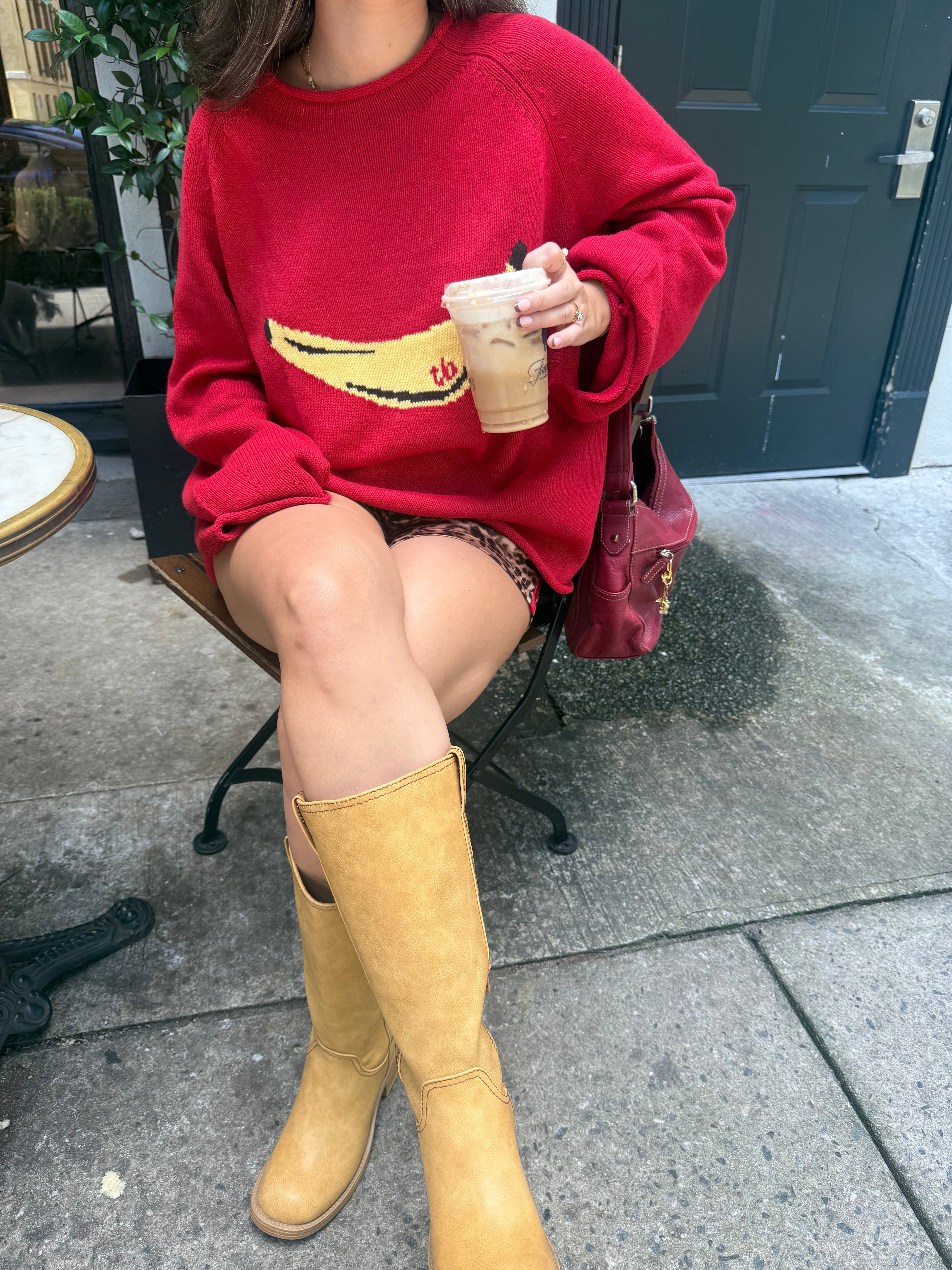 Things Between Poppy Banana Red Knit Oversized Sweater