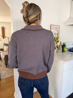 Grady Blue and Brown Striped Knit Collared Polo Top