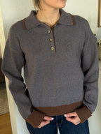 Grady Blue and Brown Striped Knit Collared Polo Top