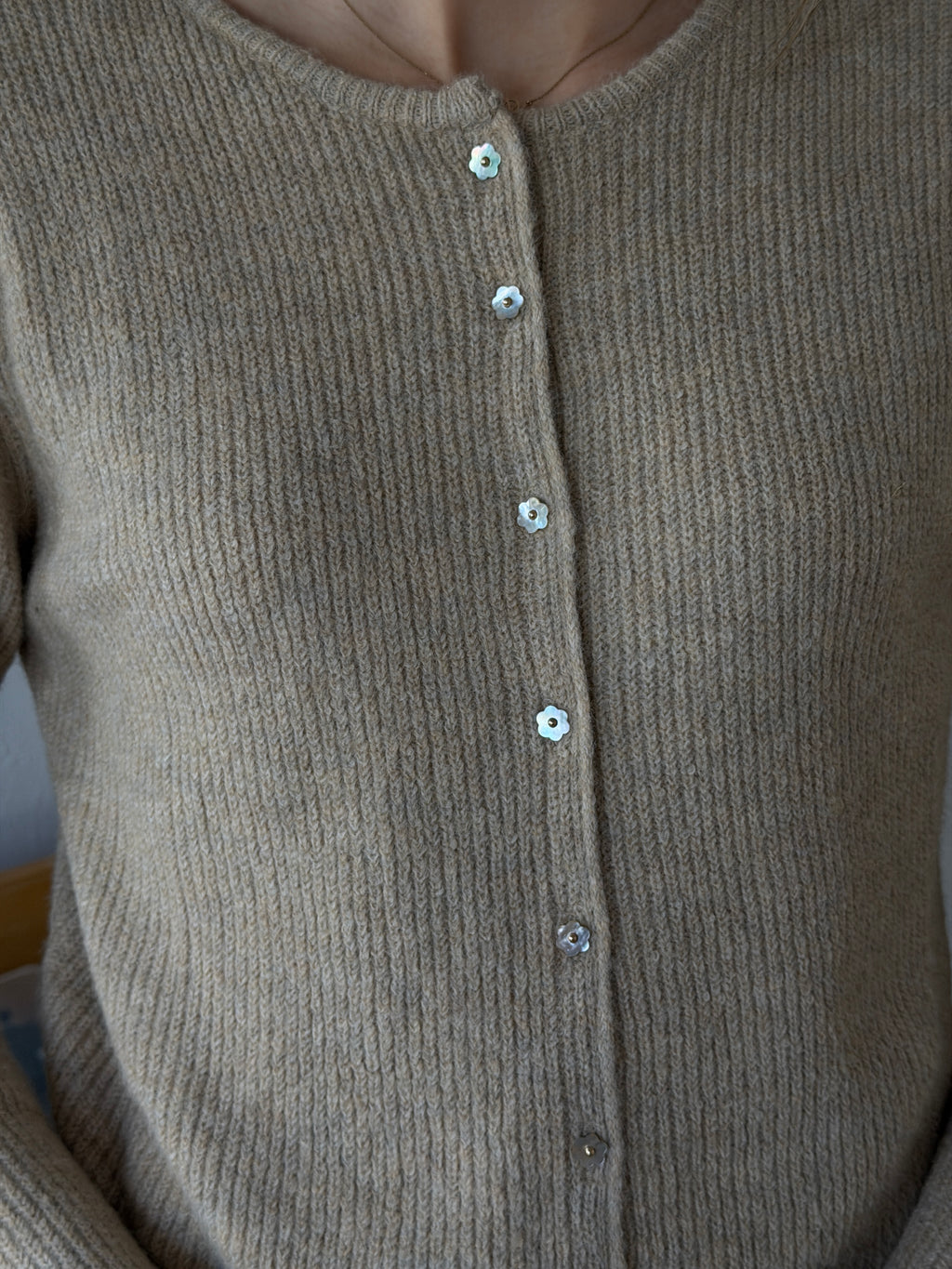 Things Between Frida Beige Flower Button Knit Cardigan Top