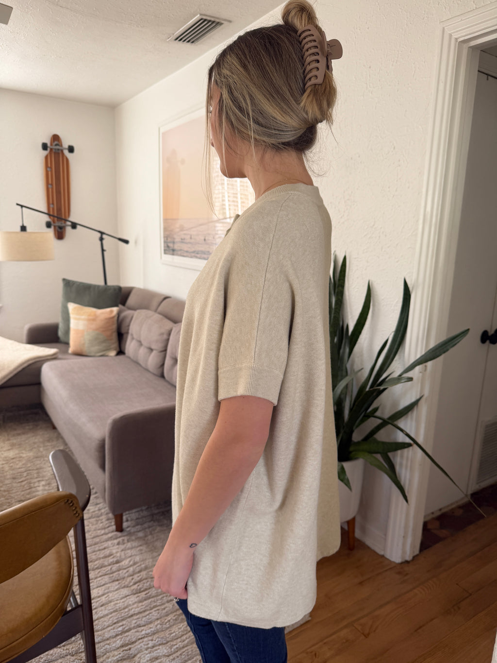 PINCH Gabriela Oat Open Front Knit Cardigan Top